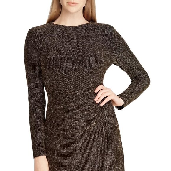 NWT Lauren Ralph Lauren Womens Size 10 Bronze Metallic Ruched Sheath Dress NEW - Picture 3 of 12